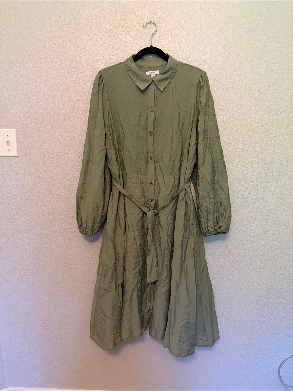 Nine West Sage Green Belted Button-Up Dress Size XXL
